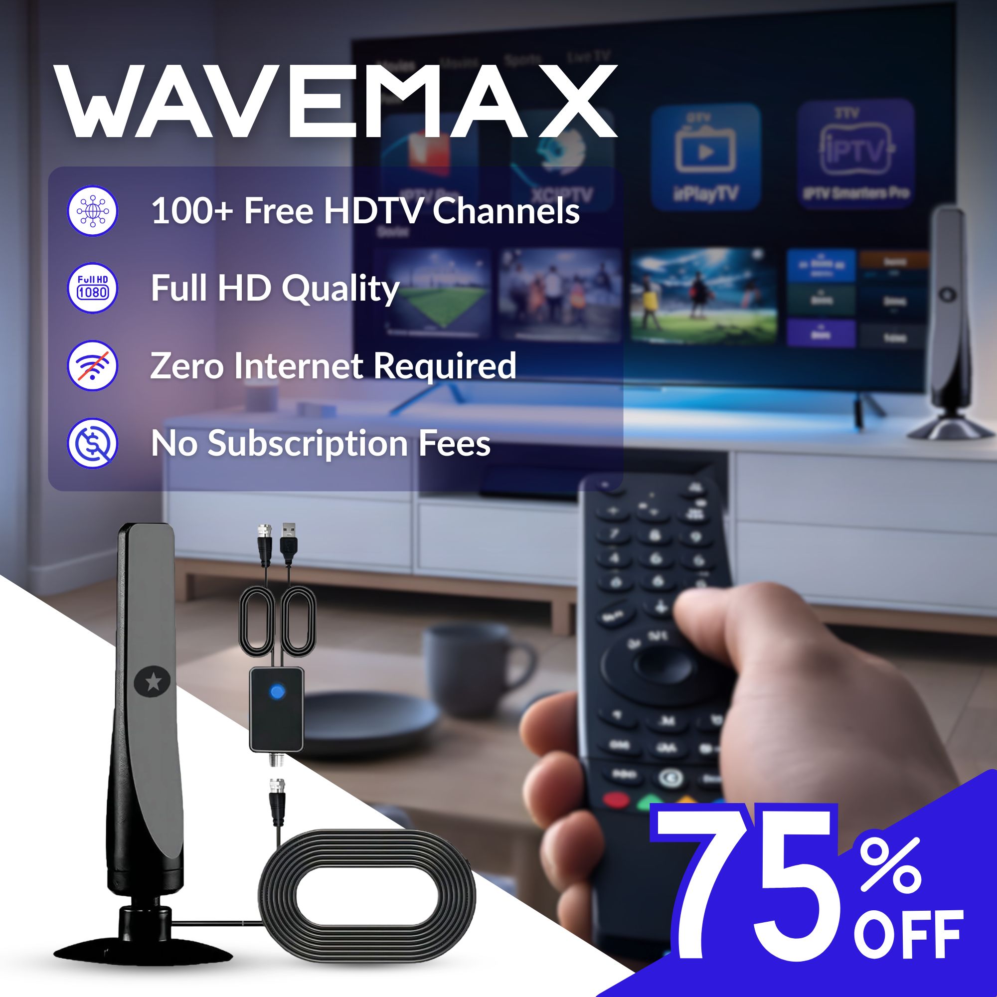 WaveMax - 100+ TV Channels, No Monthly Fees